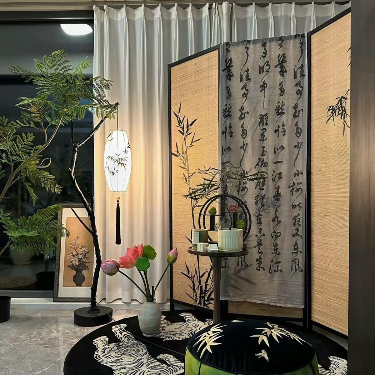 Retro Style Branch Chinese Zen Floor Lamp Living Room Simple Tea Room Study Atmosphere Lamp Fabric Lantern Fishing Lamp