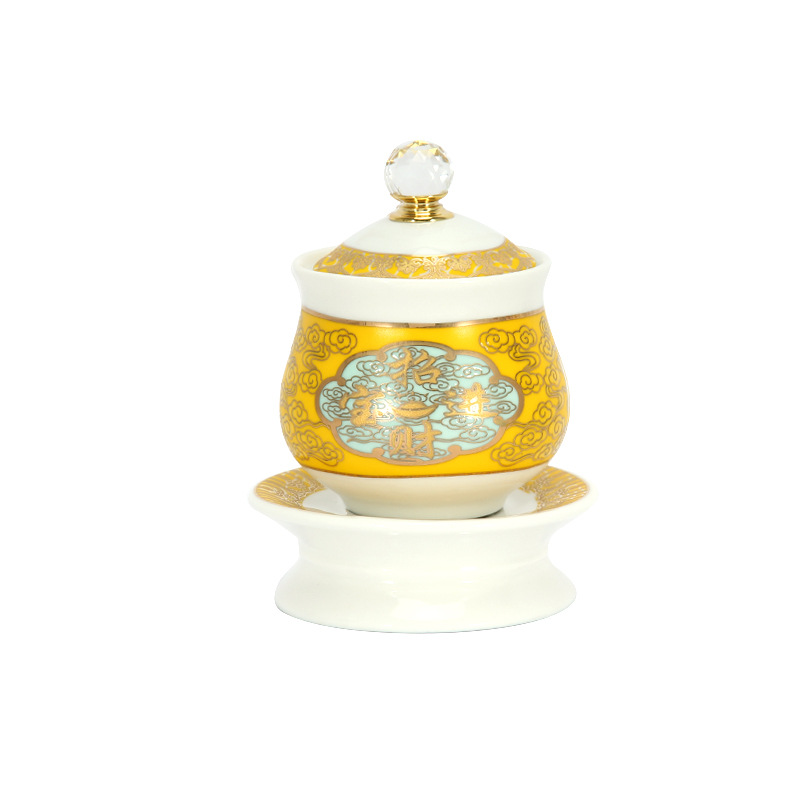 White Hanyu Ceramic Water Supply Cup Household Buddha Front Sacred Water Cup Water Purification Cup Lotus Tribute Cup Water Cup Buddha Hall Supplies