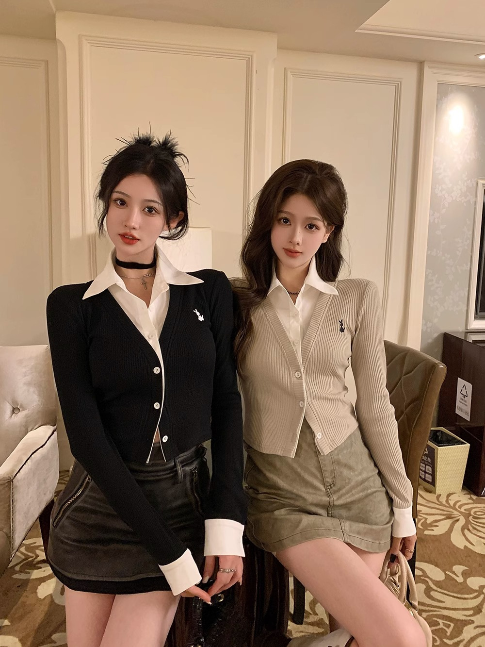 Кардиган с длинным рукавом и вышивкой, рубашка для женщин весна-осень, дизайн, стежка, слим, короткий фальшивый комплект