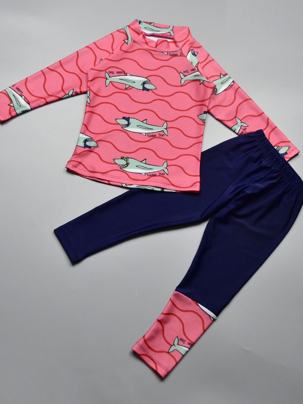 Korean Kidsren's Swimsuit Boys' Medium and Large Kidsren's Long-Sleeved Pants Split Swimsuit Sun Protection Student Large Size Wetsuit