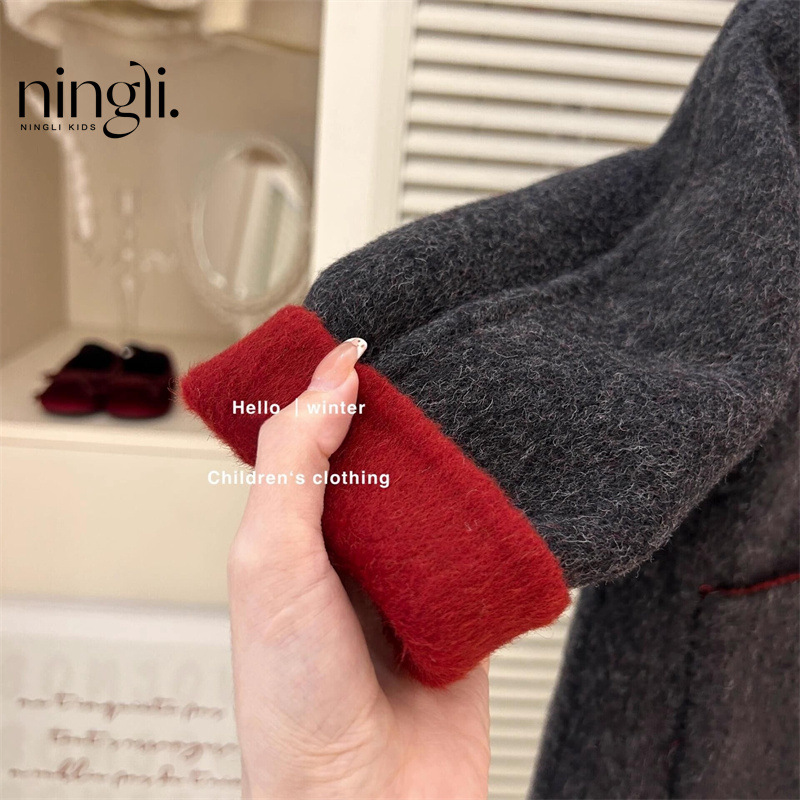 Ningli Korean Girls' Coat Autumn and Winter 2025 New Children's Reversible Woolen Coat Mid-Length Clothing Korean Style