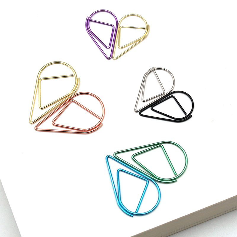 Cute Water Drops Paper Clip Office Supplies Creative Return Needle Return Needle Bookmark Golden Paper Clip