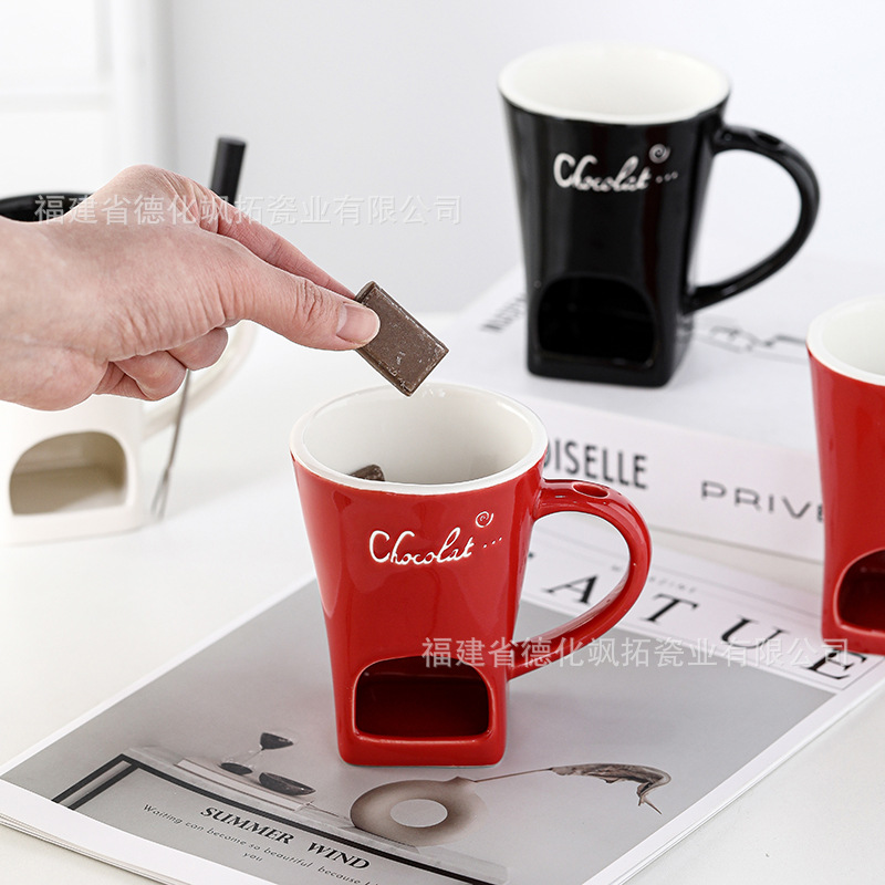 Cross-border solid color medium temperature ceramic chocolate fondue cup cheese chocolate hot melt cup cheese butter heating cup