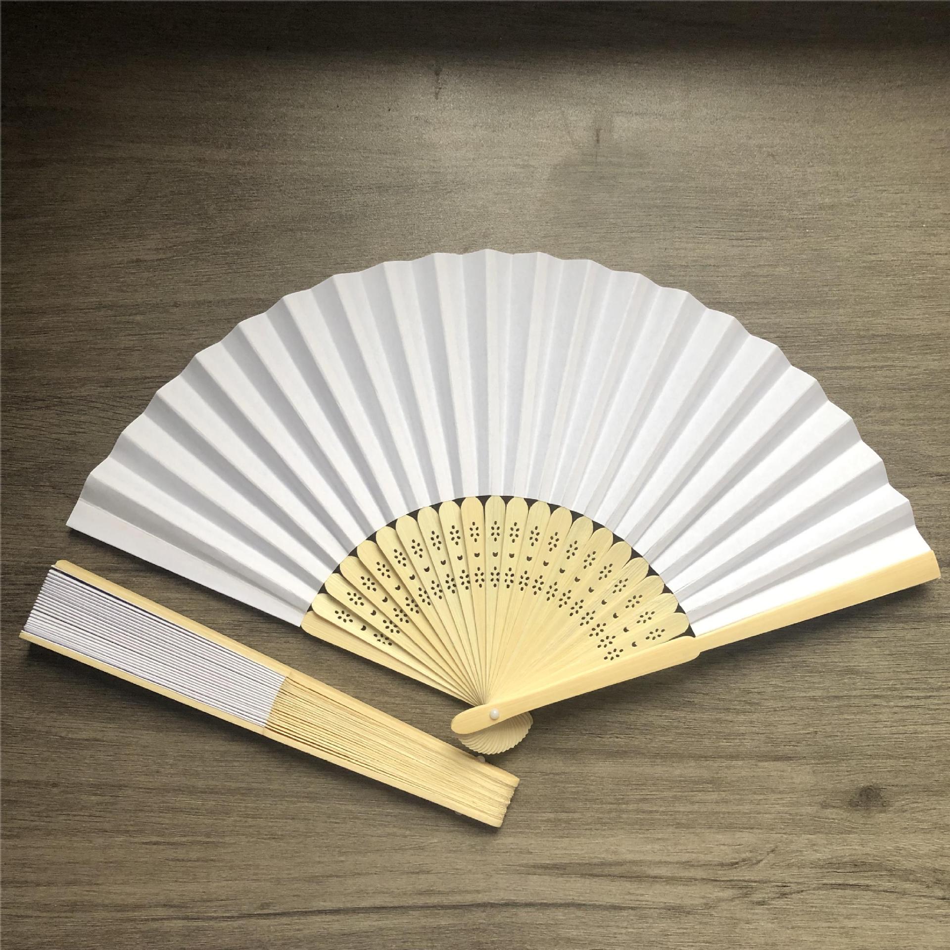 Manufacturer Wholesale Folding Fan White Paper Fan Folding Fan Wedding Advertising Blank Paper Fan Ready Stock Pure Color Paper Blank Bamboo