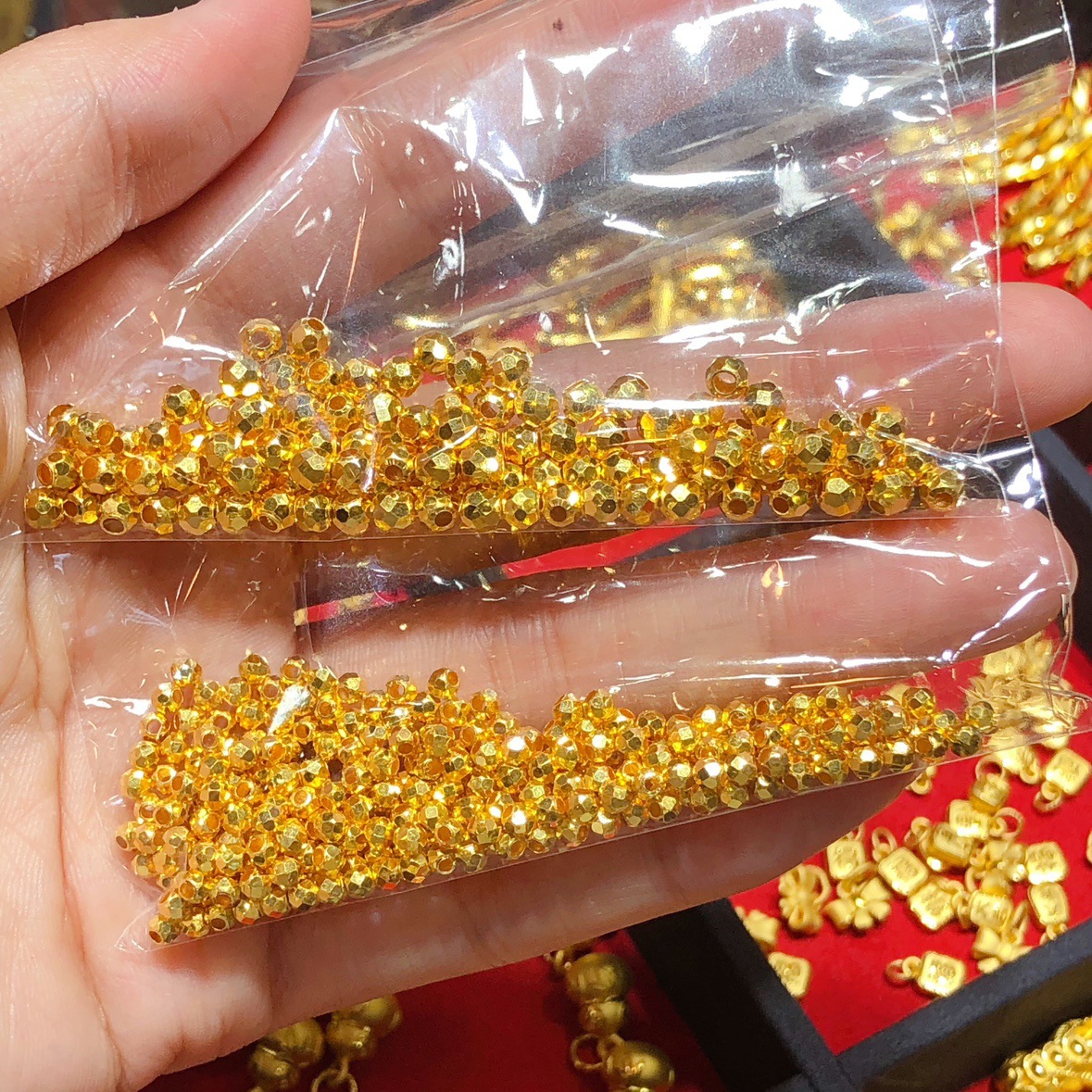 Pure Gold Gold Bouncy Bead Bracelet Pure Gold 999 Flash Broken Gold Necklace Women's Transfer Beads Fine Glitter Gold Bead Bracelet