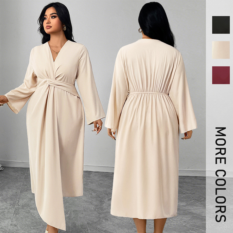 Кросс-бордер Виш Амазон новое платье с длинными рукавами АлиЭкспресс элегантное облегающее платье с асимметричным подолом