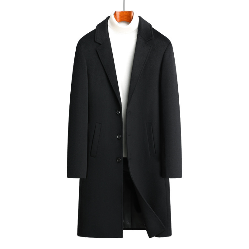 Autumn and Winter single-sided woolen overcoat men's long over-the-knee wool overcoat youth trendy coat windbreaker cashmere Woolen