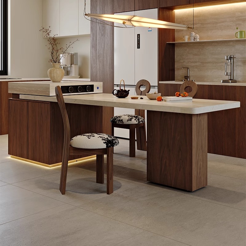 Обеденный стол в французском стиле, винтажный травертин, многофункциональный раскладной островной стол с индукционной плитой для дома и гостиной