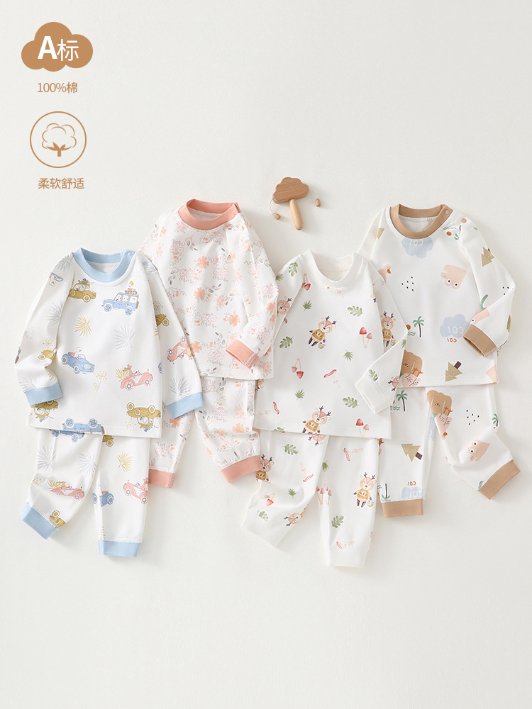 Children's Autumn Clothes and Pants Cotton Class A Spring and Autumn Baby Infant Split Clothes Pajamas Home Clothes Underwear suit