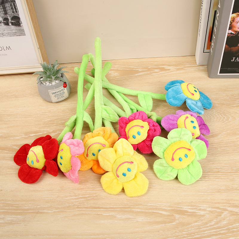 Simulation Smiley Sun Flower Plush Toy Rose Fabric Bouquet Curtain Buckle Flower Shooting Props Decoration