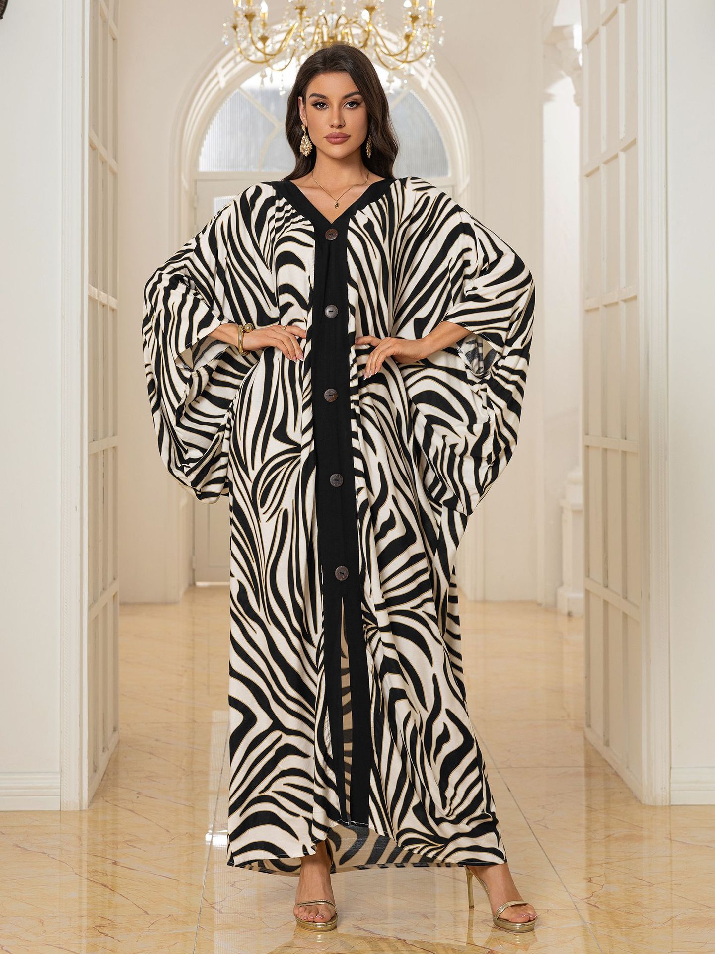 Beach Cover-Up Rayon Decorative Button Color-Blocked Vacation Long Dress Cross-Border Amazon (36 Colors) F1146 F