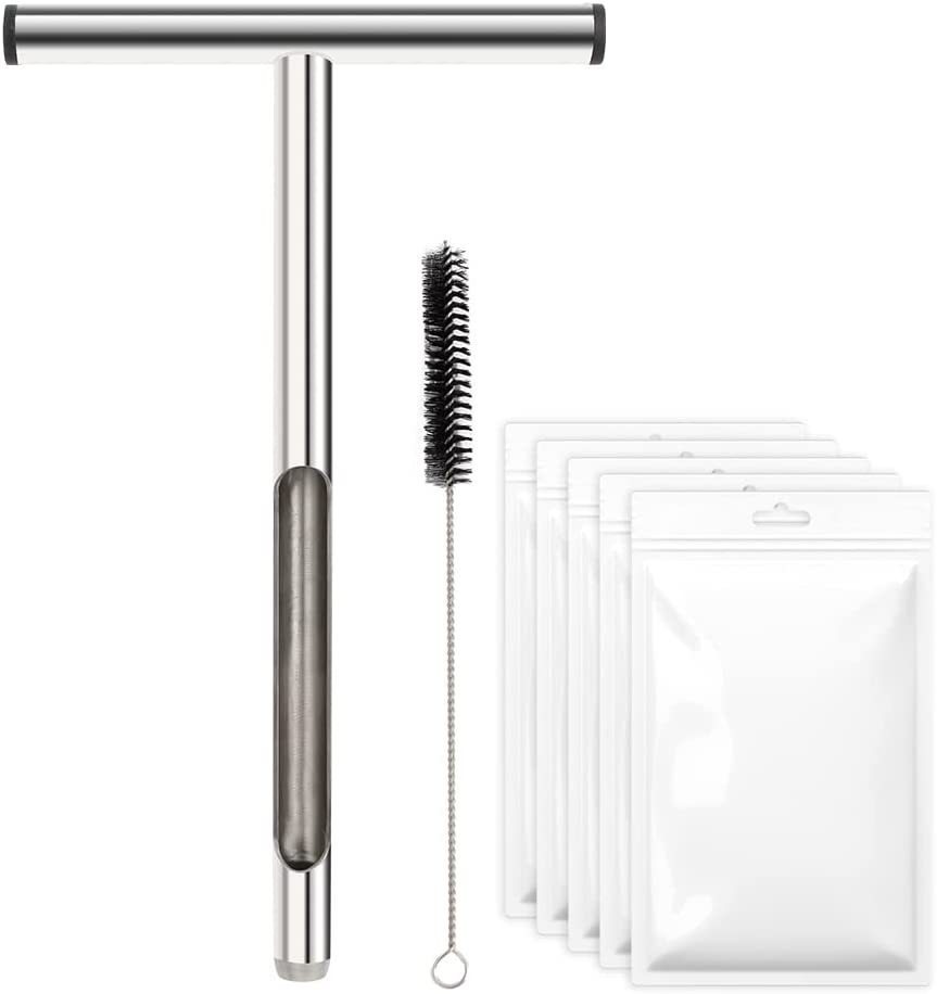 Пробоотборник для почвы из нержавеющей стали 12.2 дюйма, набор для тестирования почвы с ручкой T, 5 мешков и 1 щетка