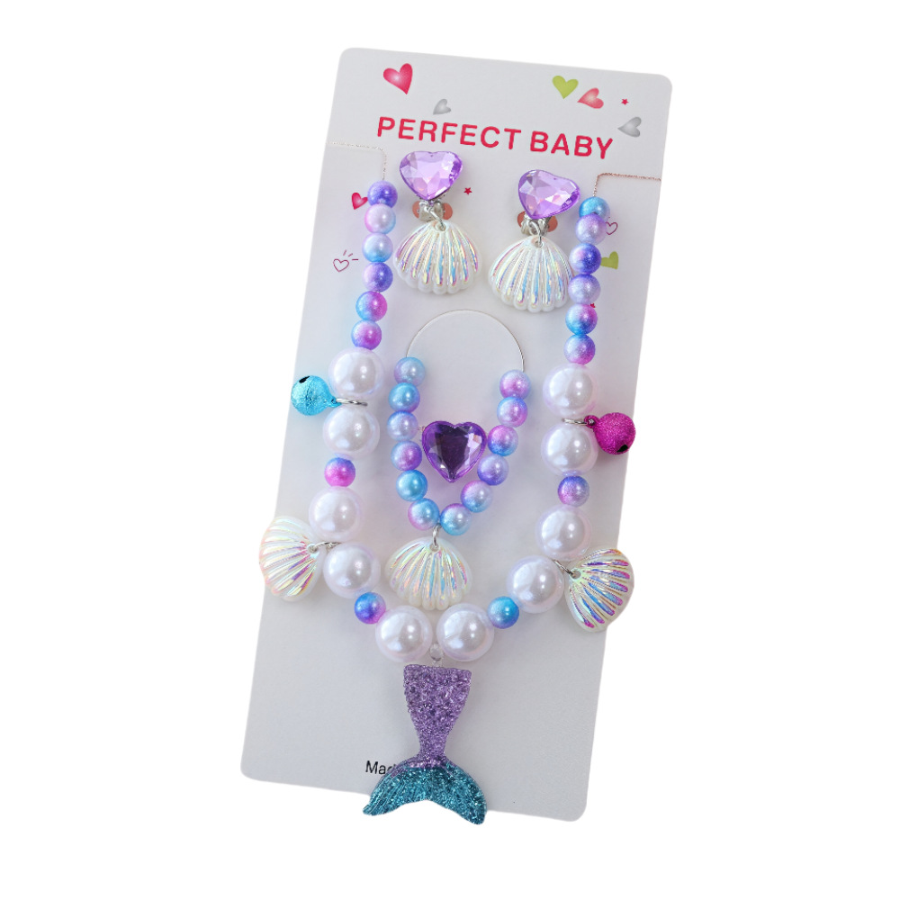 Children's Mermaid Pearl Necklace Girls Baby Princess Accessories Five-piece Holiday Gift Cross-border Jewelry Wholesale