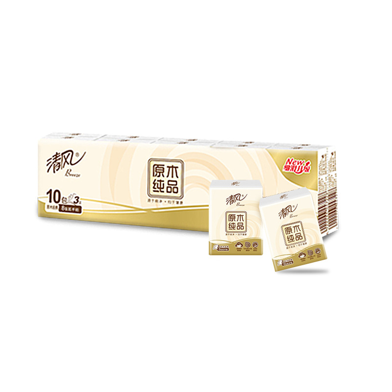 Qingfeng handkerchief paper log pure product 3 layers 10 packs/strip stall supply portable small bag tissue paper drawing