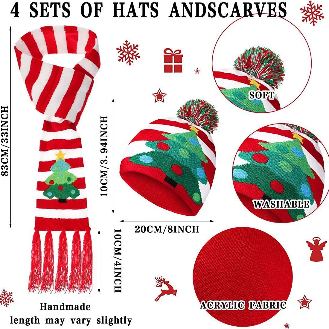 2023 New Jacquard Led Luminous Christmas Hat Scarf Set Autumn and Winter Holiday Pattern Multi-Color Jacquard Ready Stock