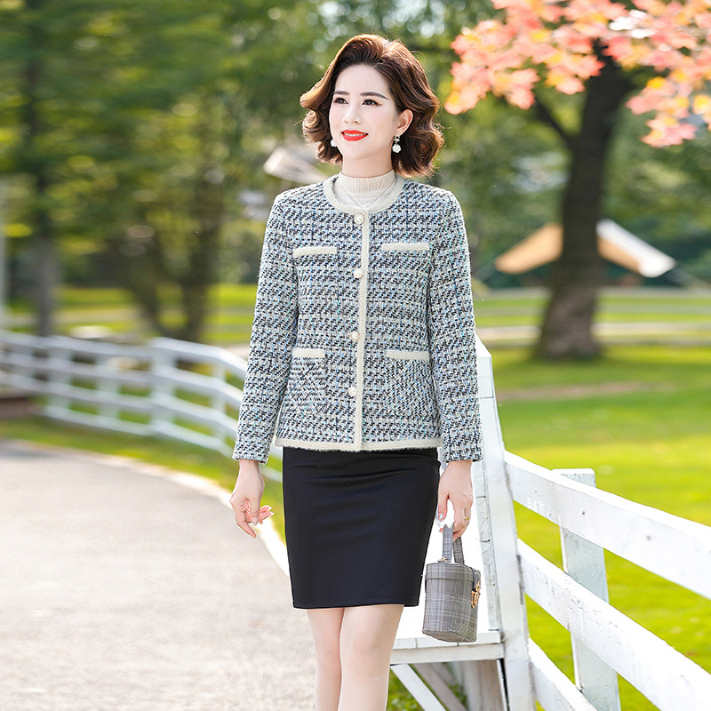Qiao Yaying 40-50 Years Old Middle-aged Women's Short Top Plaid Chanel Style plus size Mother's Long Sleeve Jacket