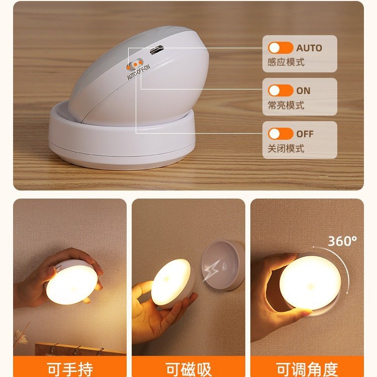 360 rotating human body induction lamp LED rechargeable battery magnetic bedroom bedside staircase corridor cabinet cross-border night light