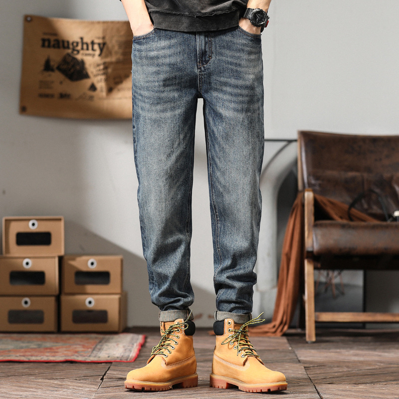 7300# plus size men's autumn new big cow style jeans men's O-type retro skinny jeans