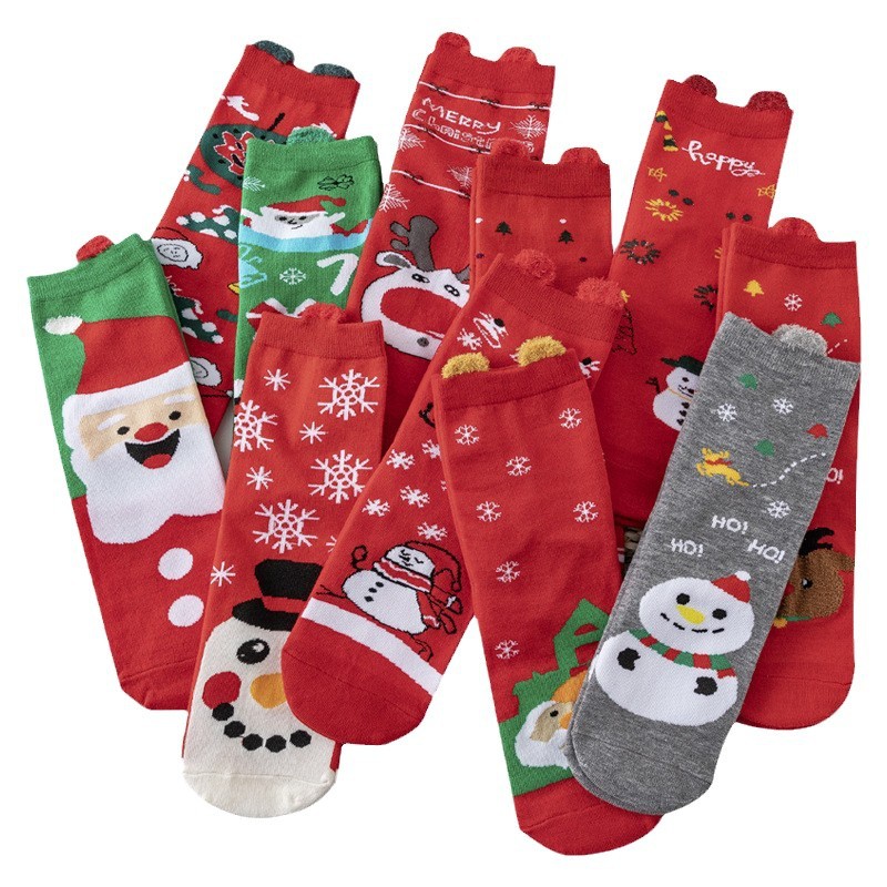 Cotton Women's Cartoon Christmas Stocking Funny Halloween Stocking Stereo Ear New Year Stocking Red Stocking