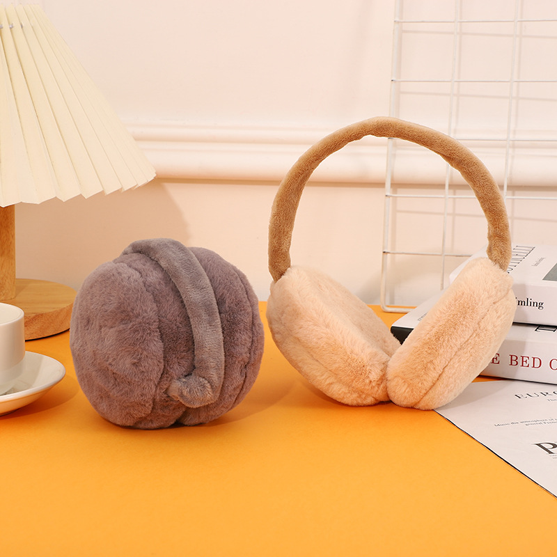 New Winter Earmuffs Pure Color Plush Foldableing Hamburger Earmuffs Stretchable Couple Style Women's Warm Windproof Earbags for Men