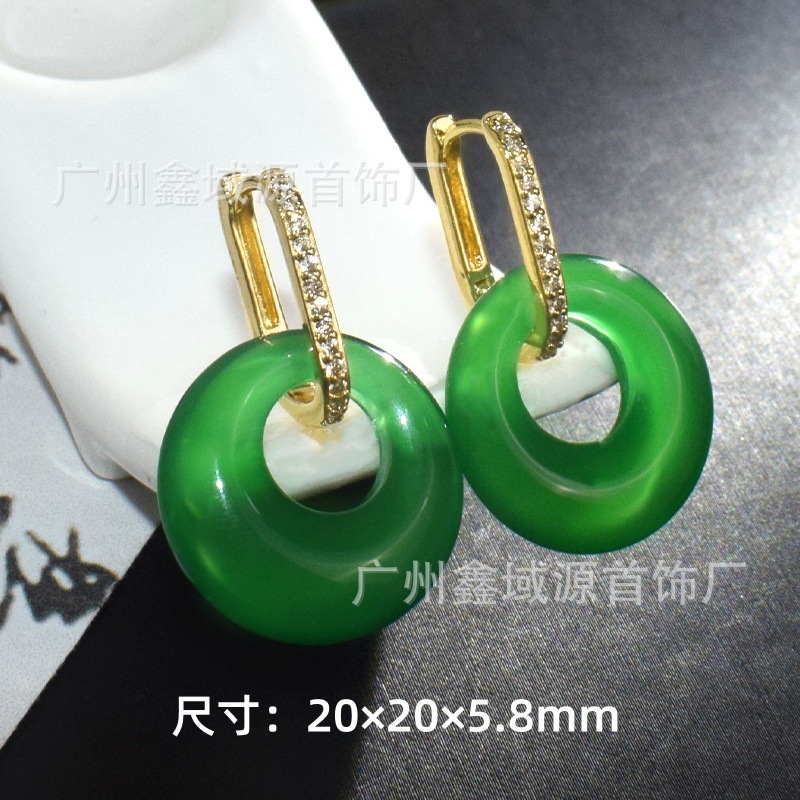 Легкая роскошь натуральные зеленые халцедоновые серьги с застежкой Ping An высококачественные винтажные модные агатовые серьги оптом