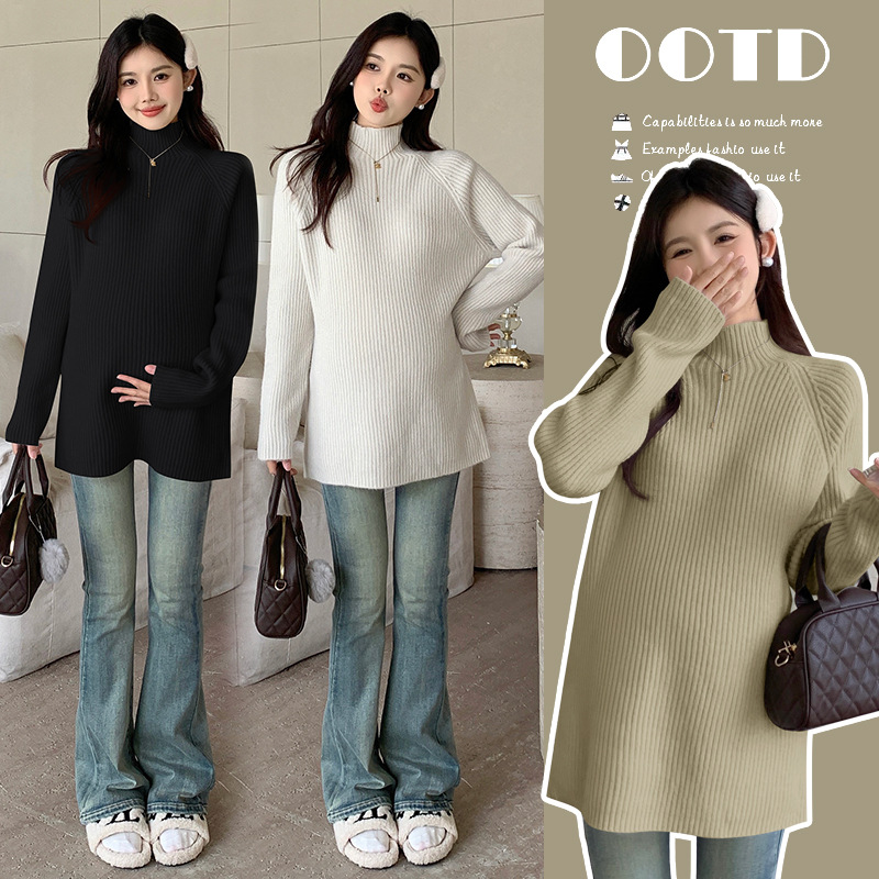 Свитер для беременных с полувысоким воротником свободный осень и зима утолщенный