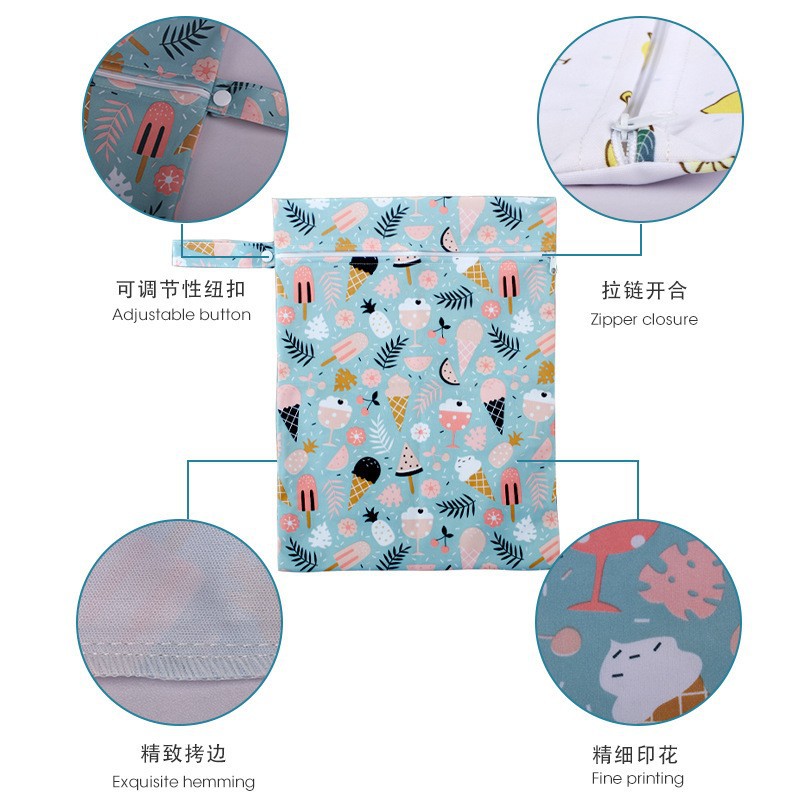 Breathable Clothing Wet Bag Digital Print Diaper Sanitary Napkin Zipper Diaper Bag Can Be Stored for Family Use Portable