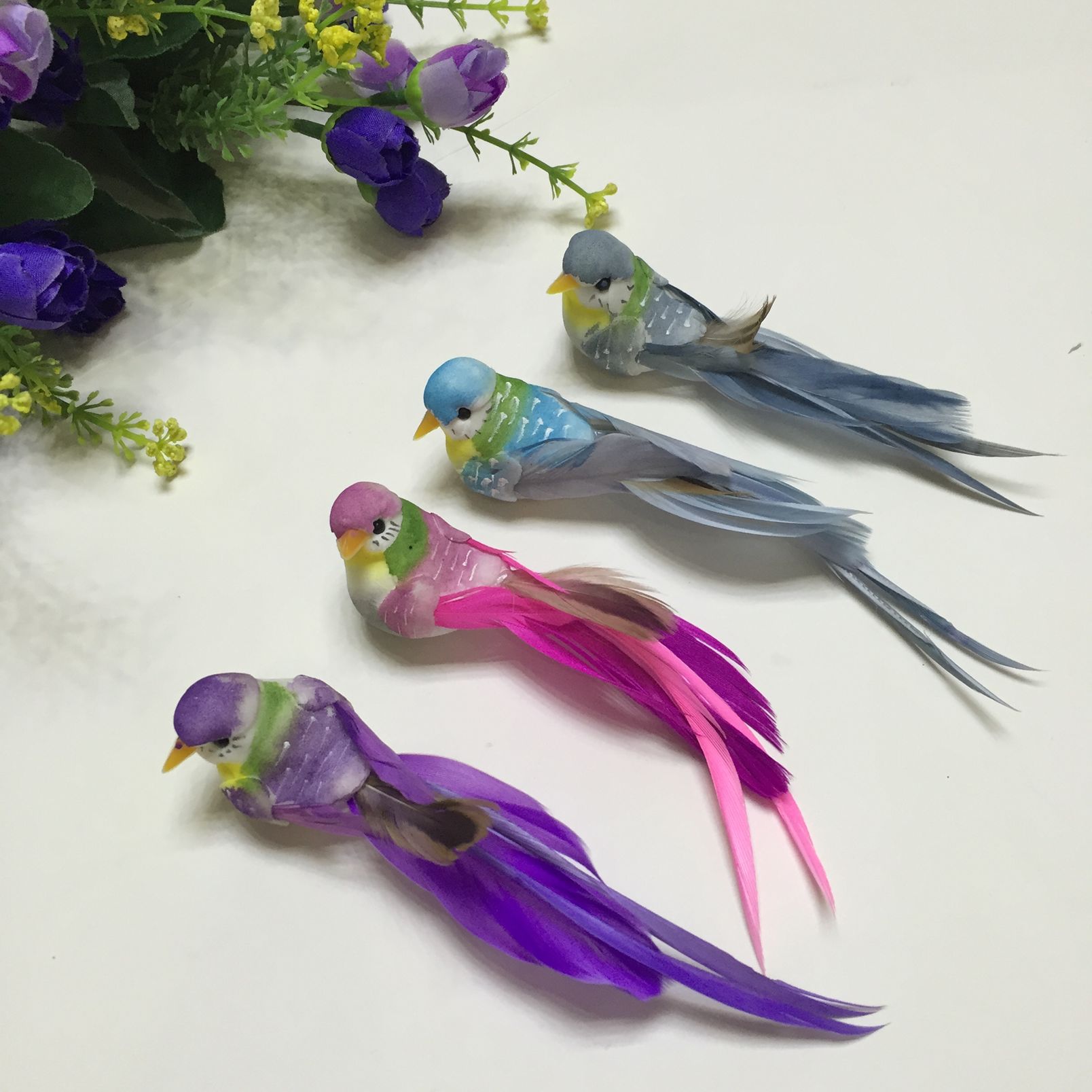 13cm four-color long-tailed feather bird/small river Sparrow/silk edge decorative bird simulation bird