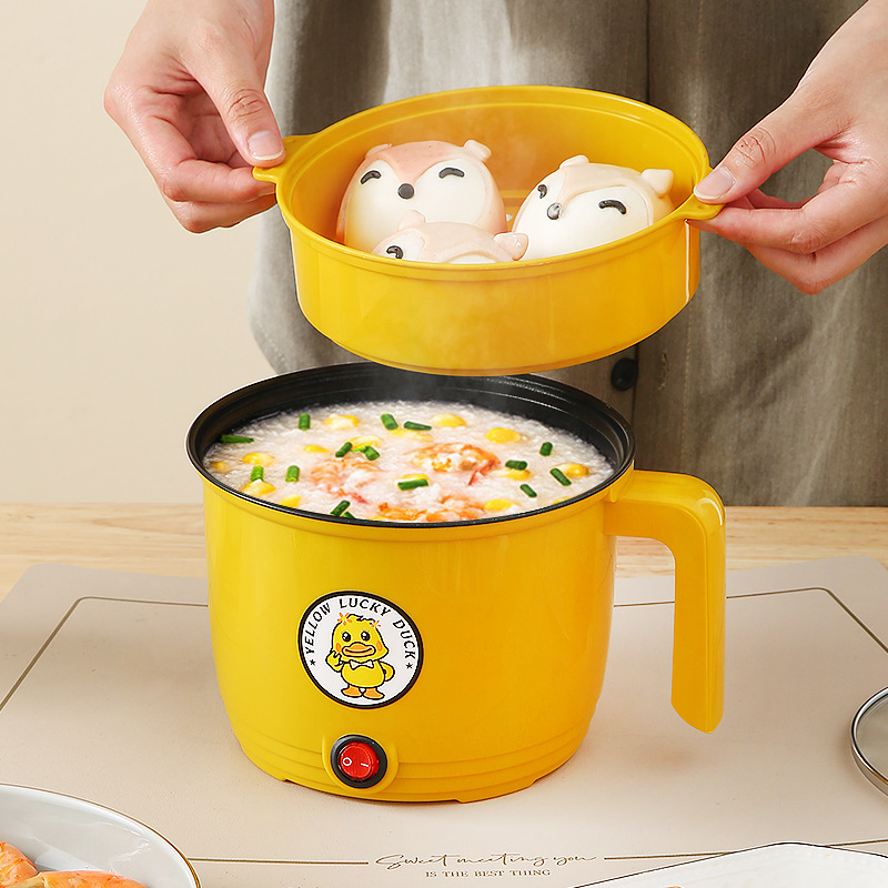 Yellow Duck Electric Cooking Pot Student Dormitory Household Non-stick Pot Mini Small Electric Cooker Cooking Noodle Pot Integrated Multi-purpose Rice Cooker