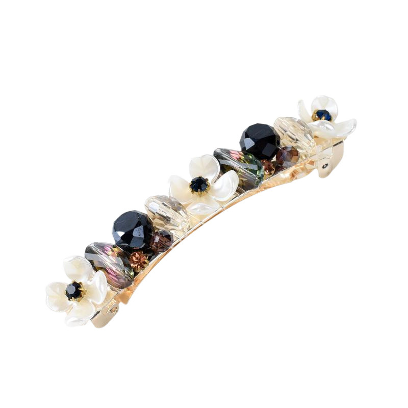 Authentic Korean Dongdaemun Crystal Beaded Flower Spring Clip Shell Horizontal Clip Top Clip Ponytail Clip Hairpin Authentic