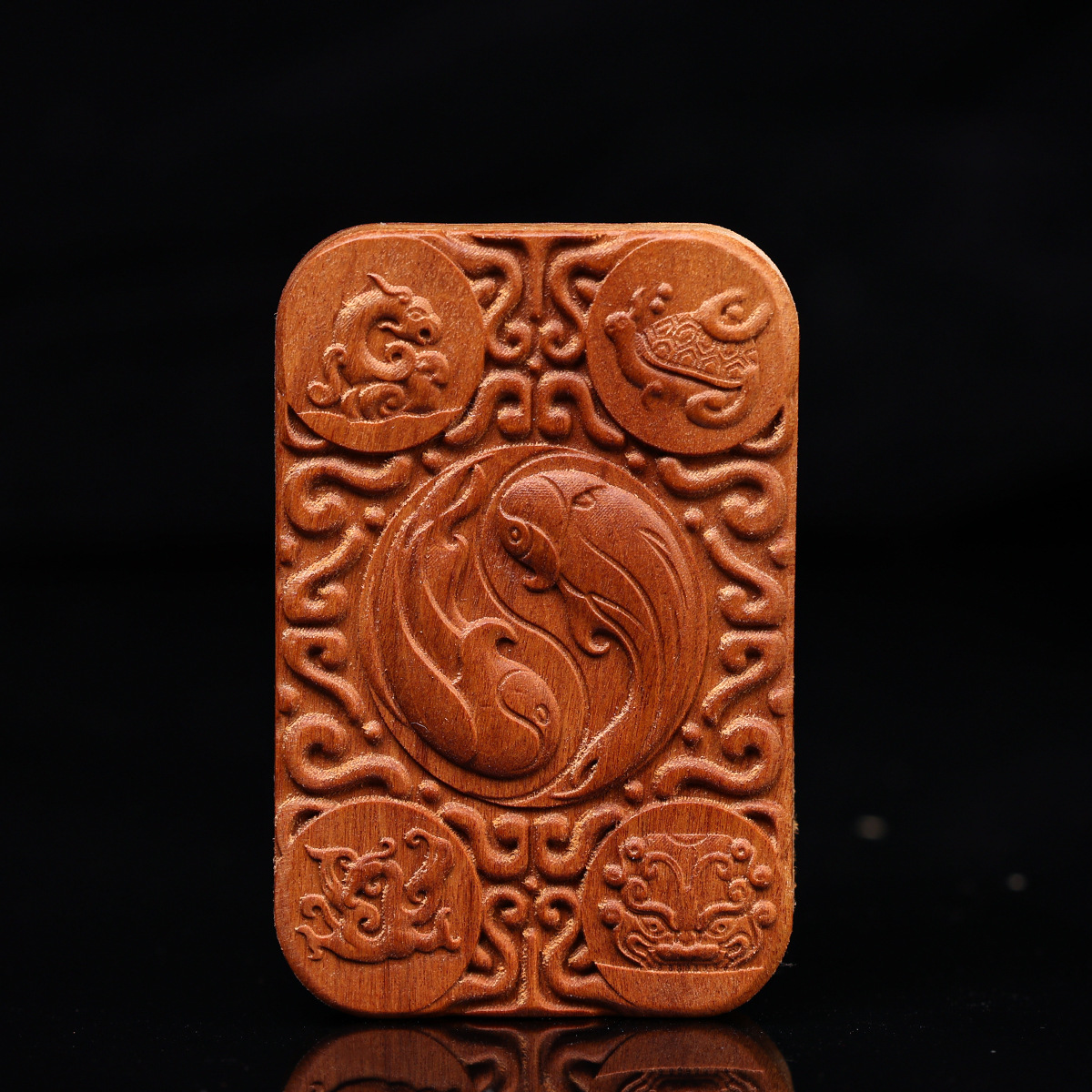 Lightning-Struck Jujube Wood Peace Pendant Yin-Yang Fish Pendant Taoist Talisman Portable Accessory Old Material Dark Carved Hand