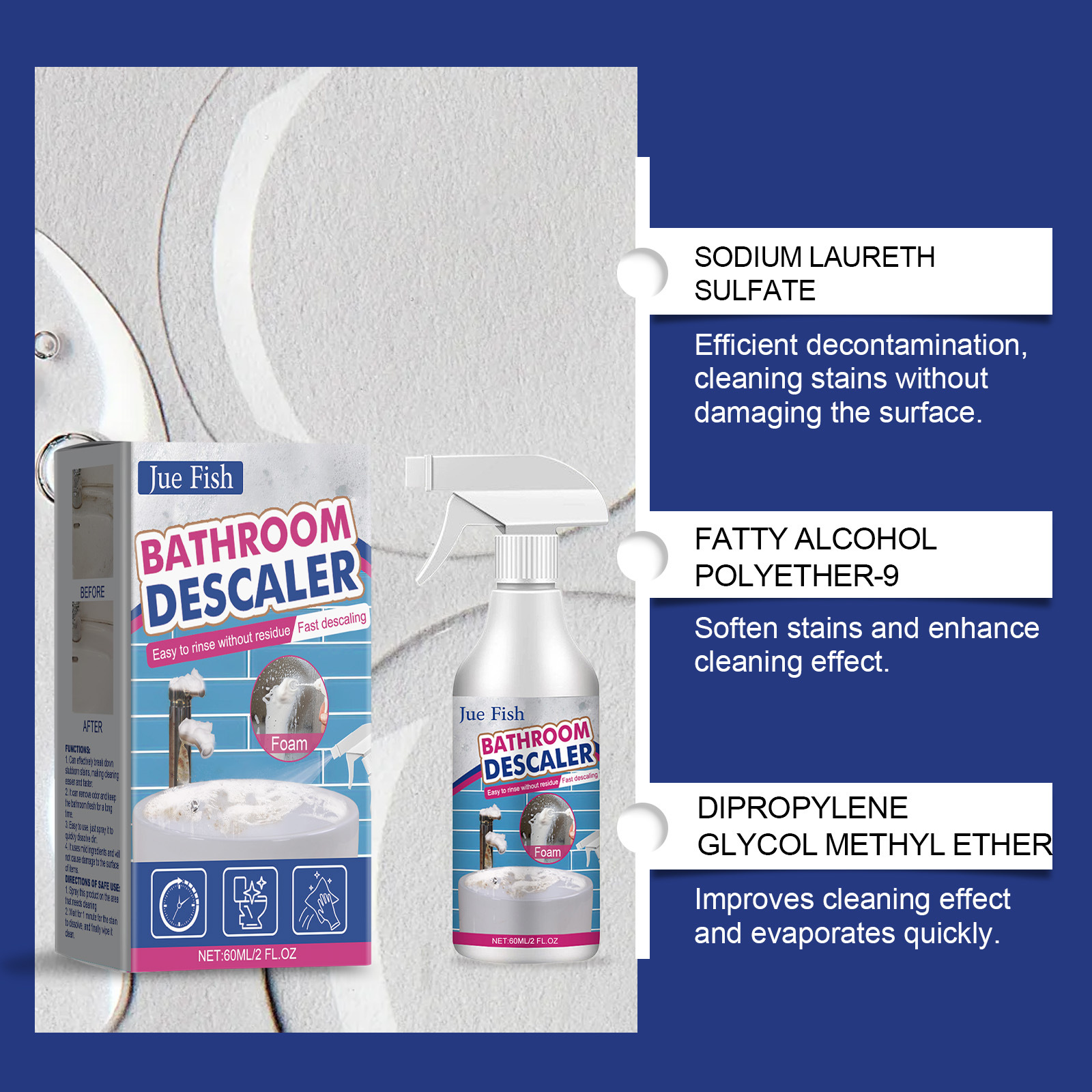 Jue Fish Bathroom Cleaner Shower Room Bathtub Cleaner Scale Remover Washbasin Cleaner Household Cleaner