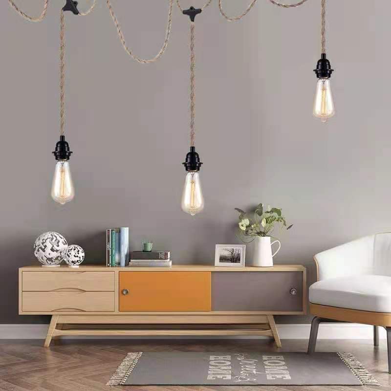 Zhongshan Lamps American Standard European Standard Single-Head Three-Head Hemp Rope Lamp Holder Chandelier Switch Three-Head Hemp Rope Lamp Holder with Switch Line