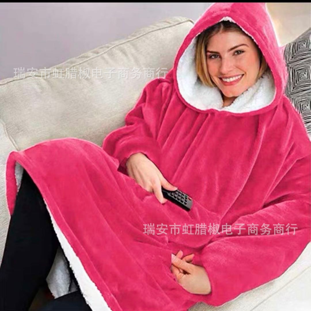 Cross-border thickened nightgown lazy people's clothing pullover fleece hooded TV blanket outdoor cold-proof clothing lazy people's pajamas wholesale