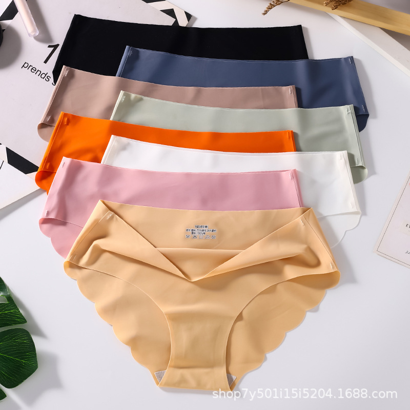 Ice silk seamless underwear ladies cross-border trade solid color breathable large size low waist one piece triangle pants wholesale