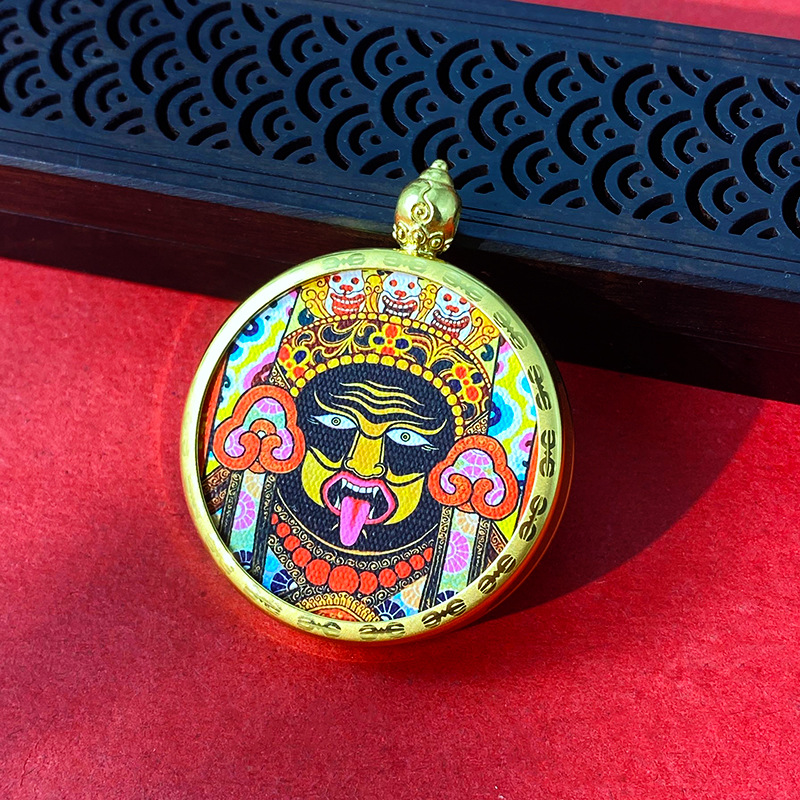 Mini Thangka Golden Gawu Box Threaded Zaji Ram Openable Stainless Steel Round Face Pendant Factory Wholesale