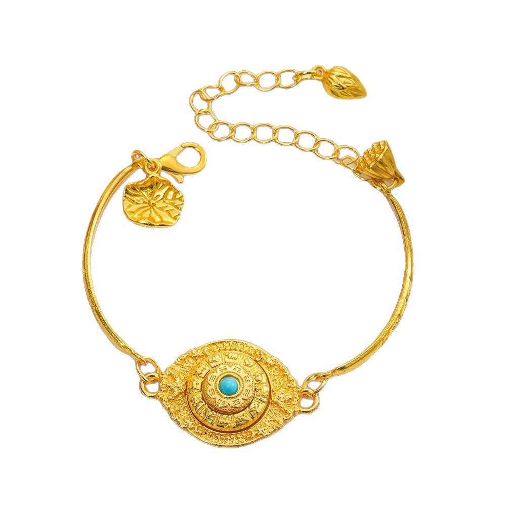 Fashion All-match Trendy Xizang Ornaments Retro Alloy Bracelet Six-character True Words Lotus Time to Run Niche Jewelry
