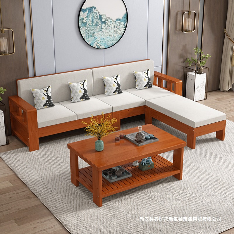 Технологичный диван из ткани, полностью из массива дерева, простой, для гостиной, новый китайский стиль, экономичный на три человека