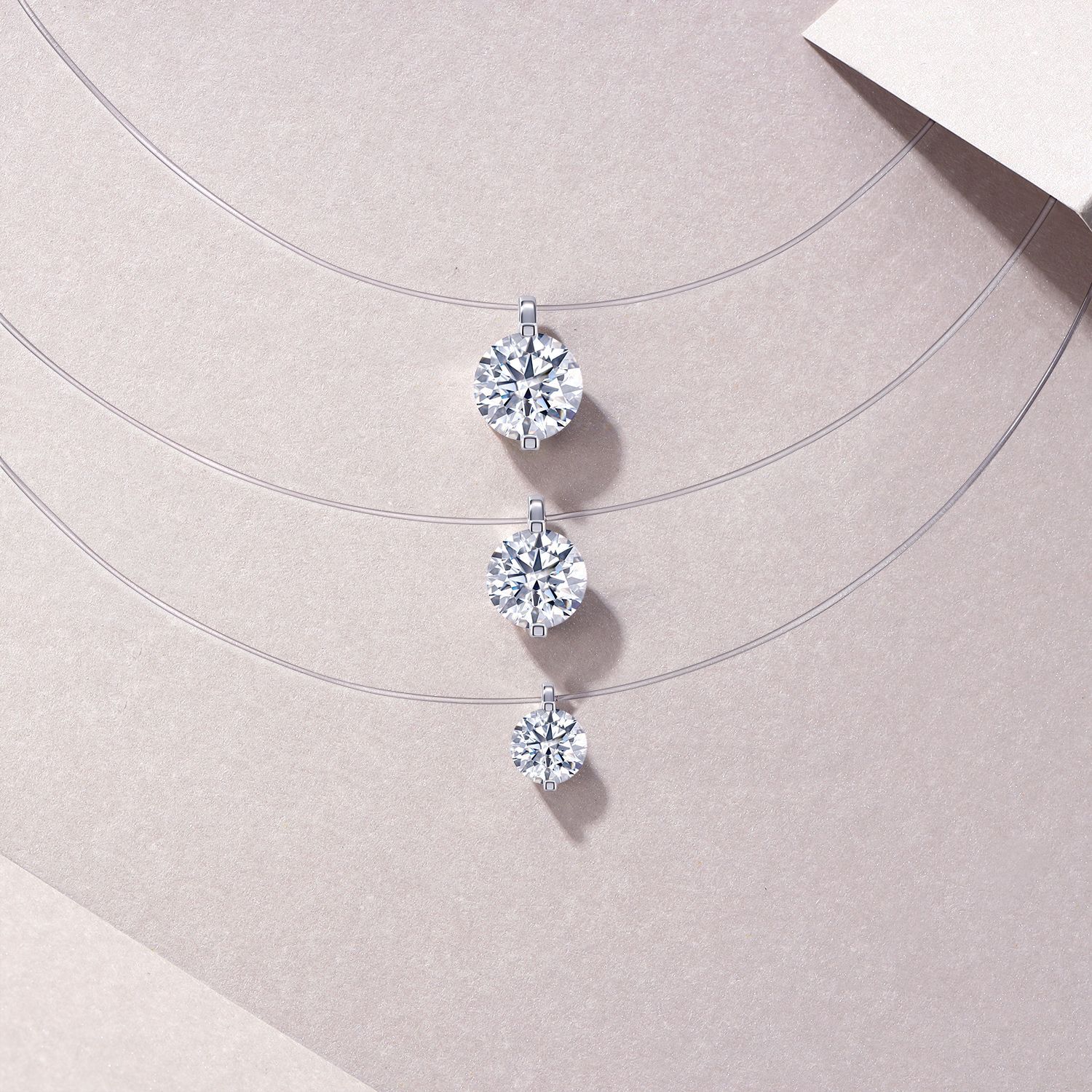 Douyin Moissanite 18K White Gold Invisible Fish Line Water Drop Pendant Clavicle Chain Casual Mermaid Tears Necklace for Women