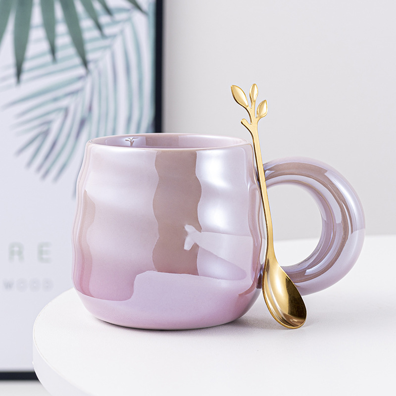 ins style gradient thread ceramic cup high-looking Macaron cream style mug internet celebrity Office water Cup