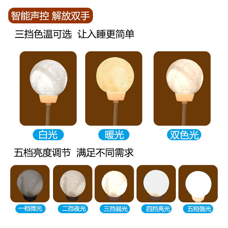 Smart Voice Voice Control Night Light Home Bedroom Sleep LED Soft Light Sensor Internet Celebrant Moon Bedside Small Table Lamp