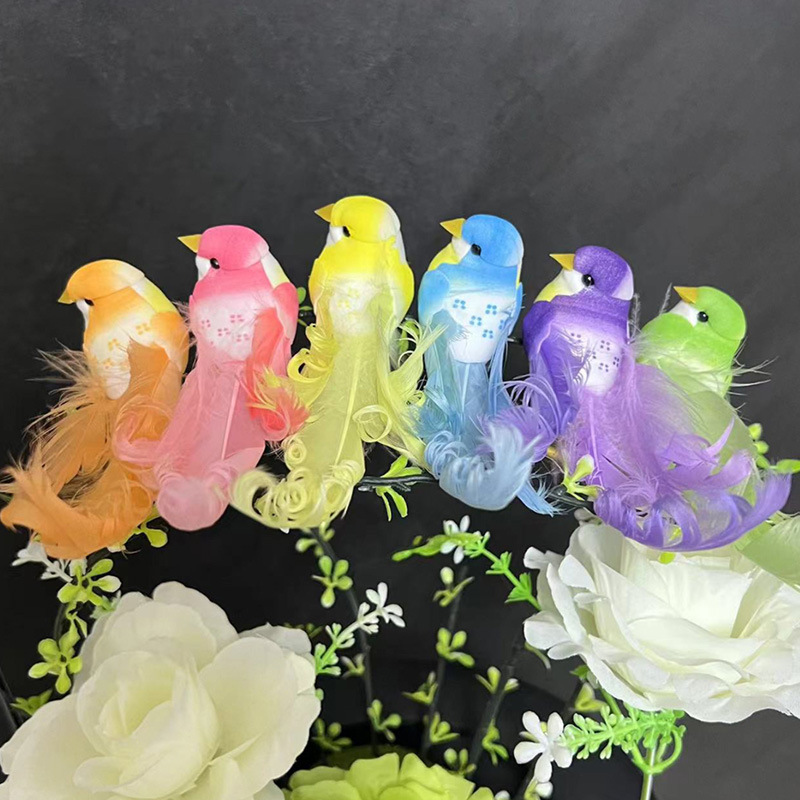 Simulated Bird Curly Bird Factory Direct Sales Wholesale Simulated Feather Curly Bird Foam Bird Six-Color Handicraft Accessories