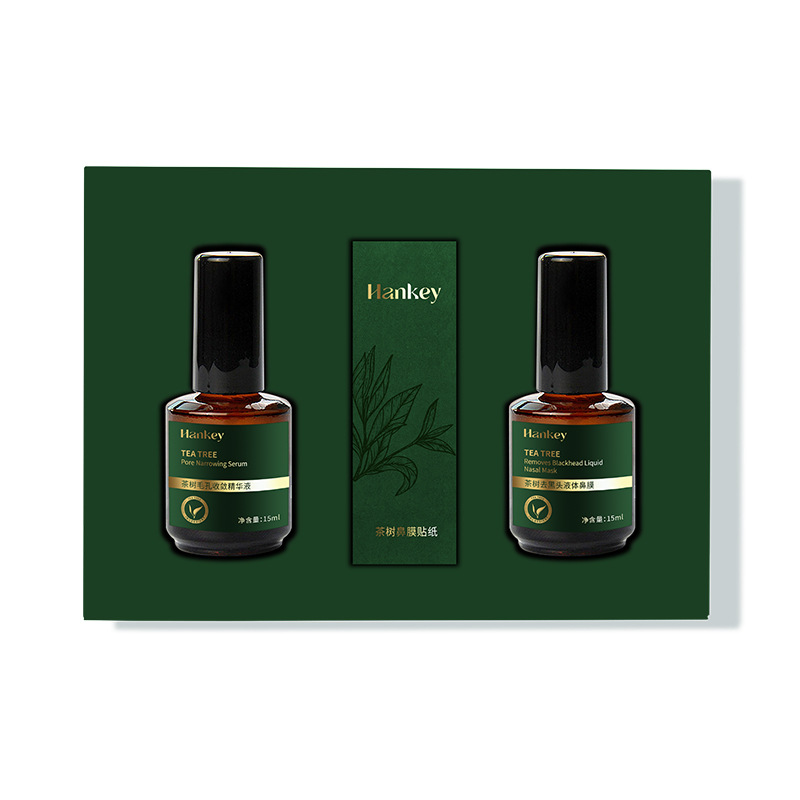 Korean Tea Tree Blackhead Remover Essence Kit Nose Patch Nasal Mask Three Blackhead Exporting Liquid Shrink Pores Kit
