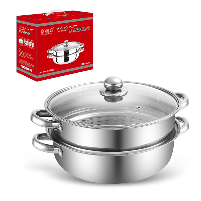 Stainless Steel Steamer Single Layer Soup Pot Double Layer Three Layer Soup Steamer Household Hot Pot Thickened Gift 28CM30CM