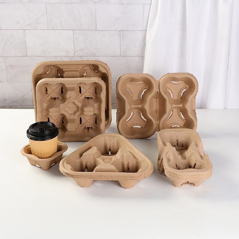 Cup Holder Disposable Takeaway Packed Milk Tea Cup Holder Degradable Single Double Four Cup Pulp Cup Holder Coffee Soybean Milk Cup Holder