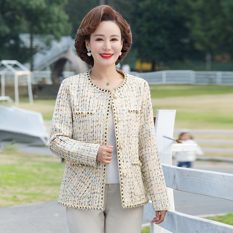 Mother's Spring and Autumn 2025 Coat Women's Middle-aged and Elderly New Spring and Autumn Round Neck Loose Western Style Top Coat