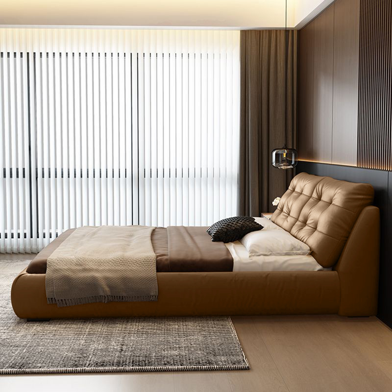 Mocha Marshmallow Leather High Box Storage Bed Modern Simple Master Bedroom Italian Light Luxury Internet Celebrity Soft Wedding Bed