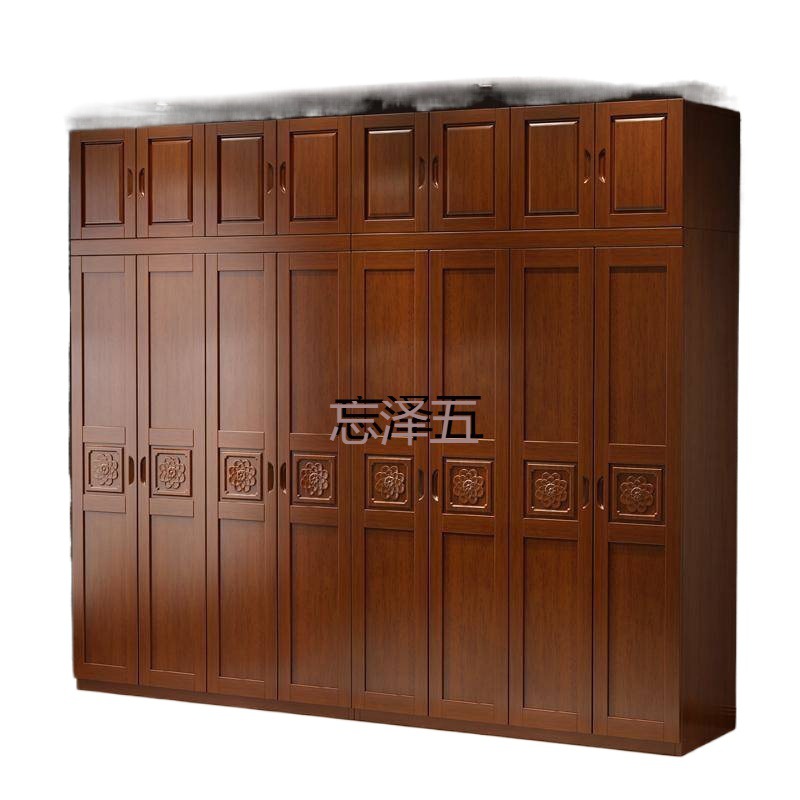 PCGS Oak Wardrobe Solid Wood Log Cabinet Household Chinese Furniture Flat Open Six-door Master Bedroom Modern Simple Large