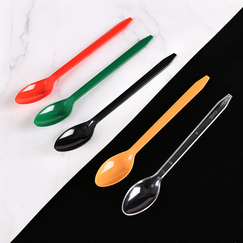 19cm thick long handle plastic spoon disposable lengthened fruit tea spoon independent packaging smoothie spoon yogurt pointed spoon