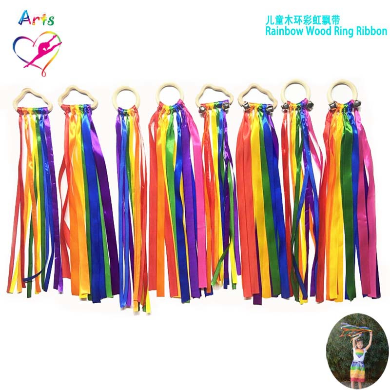 Cross-border Amazon Baby Toy Colorful Beech Wood Baby Teeth Ribbon Satin Rainbow Clouds Wood Silk Belt Ring